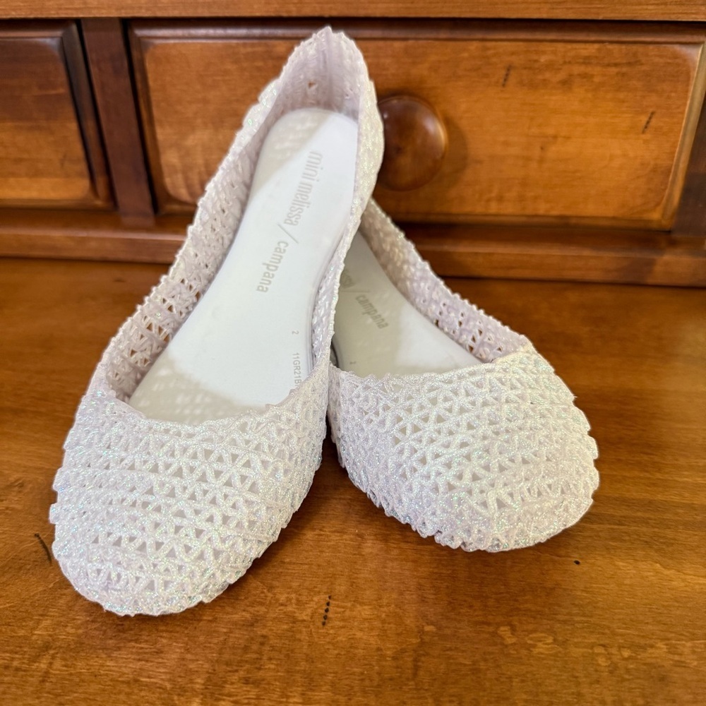 Mini Melissa Campana ballerina flat girls 3 white glitter Gel jelly shoe clear